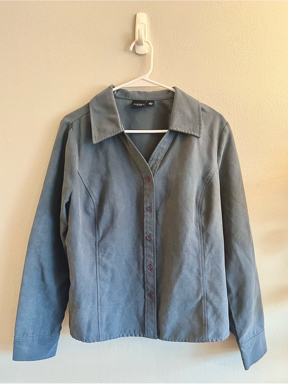 Women’s Button-Up Blue Gray Faux Suede Jacket/Blouse Size Large